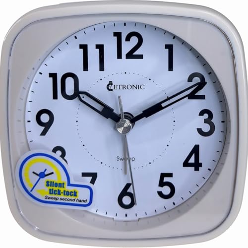 Cetronic Weißer Wecker mit Progressiver Alarmfunktion, leises Uhrwerk, grüne LED-Hintergrundbeleuchtung, Schlummerfunktion (Snooze) von Cetronic