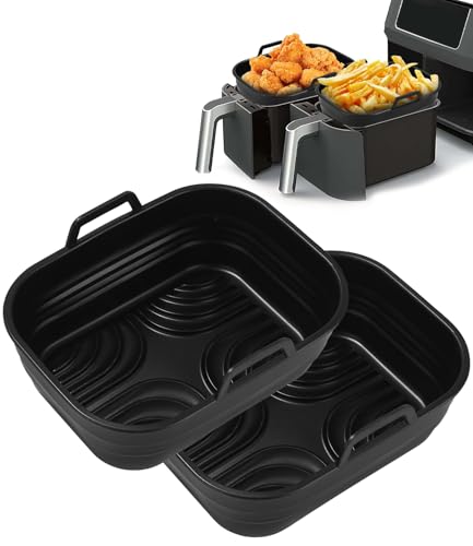 2 Stück Ninja Heißluftfritteuse Zubehör,Air Fryer Silikon Einsatz für Ninja Foodi Max Dual Zone Heißluftfritteuse AF400EU und AF300EU 7.6L-9.5L,Heißluftfritteuse Silikonform Airfryer Zubehör von Cexovo