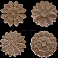 Blumenschnitzerei Naturholz Applikation Nur Holz Geschnitzte Unlackierte Figuren von CeylonaCrafts
