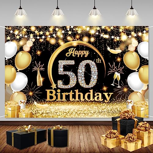 50 Geburtstag Banner Schwarz Gold, 50 Geburtstag Party Dekorationen, 50 Geburtstag Hintergrund Banner, Stoff Schild Poster Hintergrund zum50.Geburtstag für Party Deko Geburtstag Mann Frau. von Cezlstesy