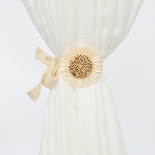 ChAusa 2 Stück Blume Vorhang Raffhalter 83cm Eaffhalter für Vorhänge Raffhalter für Gardinen Beige Vorhang Halter Handgewebt Gardinen Kordel für Dekoration Zuhause,Cafe,Büro(Sonnenblume) von ChAusa