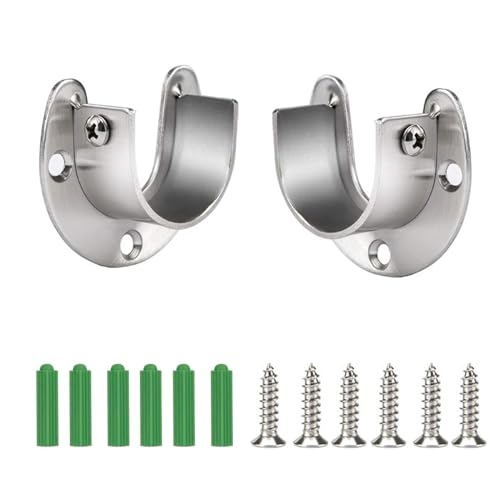 ChAusa 2 Stück Rundrohr Halterung, Edelstahl Kleiderstangenhalter 32mm, Kleiderstangen Halterung Schrank, mit Schrauben für Kleiderschrankhalterung, Gardinenstange, Kleiderstange (Silber) von ChAusa