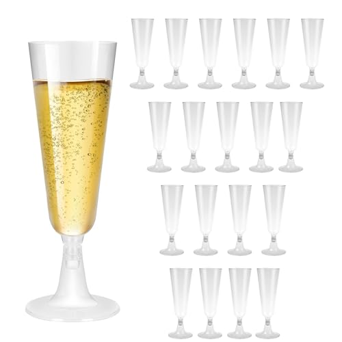 ChAusa 20 Stück Sektgläser Plastik, Durchsichtige Champagnergläser Plastik, 160ml Sektkelch, Stielgläser, Dessertbecher, Biergläser, Eisbecher, Geeignet für Hochzeiten, Geburtstage, Feste, Party von ChAusa