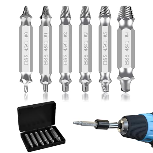 ChAusa Schraubenausdreher Set, 6 Stück Schraubenausdreher, Silber Schrauben Ausdreher, mit Magnetischem Bithalter, Separate Bohr und Extraktionseinsätze, Auszieher Gelten für Beschädigte Schrauben ChAusa Schraubenausdreher Set, 6 Stück Schraubenausdreher, Silber Schrauben Ausdreher, mit Magnetischem Bithalter, Separate Bohr und Extraktionseinsätze, Auszieher Gelten für Beschädigte Schrauben von ChAusa