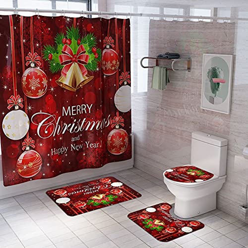 ChYoung 4 STÜCKE Weihnachten Bad Sets Schneemann Weihnachtsmann Duschvorhang / Badematten Teppiche / U-förmigen Podest Matte / Toilettensitzbezug (A13) von ChYoung
