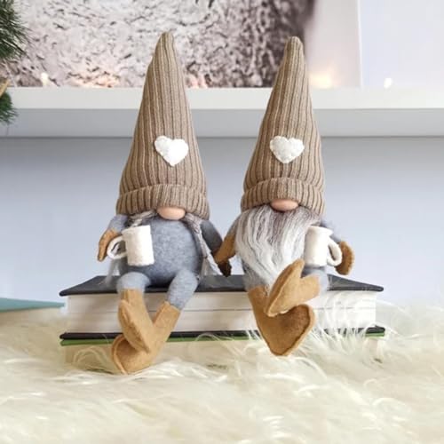 ChYoung 2 Stück Kaffee Gonk GNOME Plüsch Bar Dekor, handgemachte schwedische Tomte GNOME Kaffee Liebhaber Geschenke Bauernhaus Skandinavische Figur Zwerg für Home Office Cafe Station Küche Dekor von ChYoung