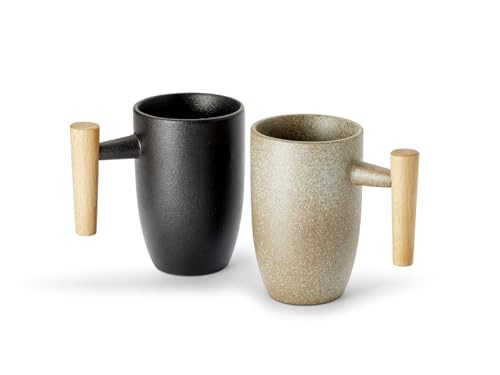 Cha Cult teemando® Becher Yori Porzellan mit Holzhenkel, 2-fach sortiert 0,3 l H 12 cm, Ø 7 cm von Cha Cult