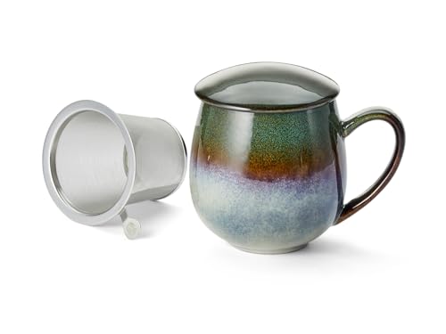 Cha Cult teemando® Kräuterteetasse Saara, dunkelgrün Keramik mit Reactive Glaze 3-teilig mit Edelstahlsieb, 0,35 l H 12 cm, Ø 7 cm von Cha Cult