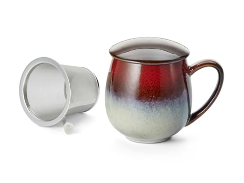 Cha Cult teemando® Kräuterteetasse Saara, rot Keramik mit Reactive Glaze 3-teilig mit Edelstahlsieb, 0,35 l H 12 cm, Ø 7 cm von Cha Cult