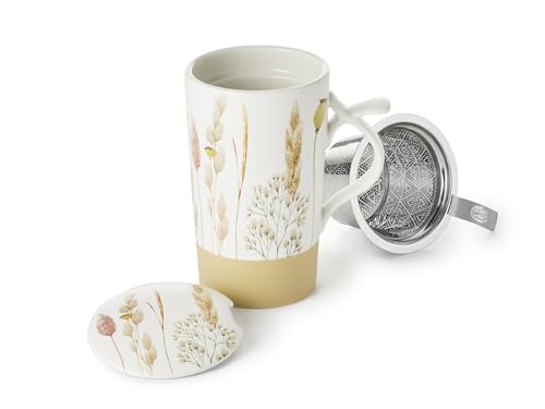 Cha Cult teemando® Teamug Smilla New Bone China-Kräuterteetasse, matt mit Edelstahlsieb, 0,4 l H 15 cm, Ø 8,8 cm von Cha Cult