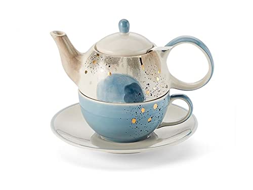 NEU teemando® Tea for one Set "Belle" Keramik mit Goldauflage, 4-teilig Kanne: 0,4 l, Tasse: 0,2 l von Cha Cult
