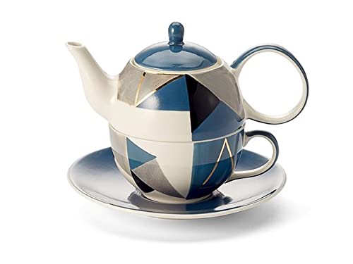 NEU teemando® Tea for one Set "Caspian" Keramik mit Goldauflage, 4-teilig Kanne: 0,4 l, Tasse: 0,2 l von Cha Cult