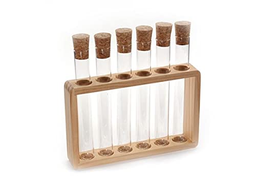 NEu teemando® Geschenk-Set zum Abfüllen von Tee "Tessie" 6 Reagenzgläser mit Korken in Holzständer 1 Reagenzglas 75 ml, H 22 x Ø 2,5 cm Holzständer: 22,5 x 16,5 x 3,8 cm von Cha Cult