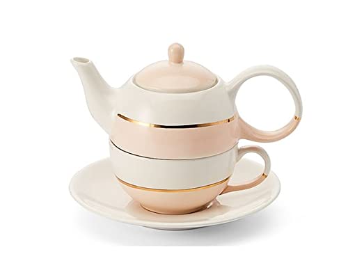 NEu teemando® Tea for one Set "Lieske", rosa Keramik mit Goldauflage, 4-teilig Kanne: 0,4 l, Tasse: 0,2 l von Cha Cult