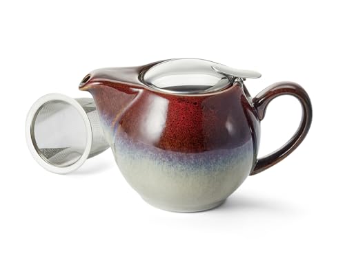 teemando® Kanne "Saara",rot Keramik mit Reactive Glaze mit Edelstahlsieb und -deckel, 0,5 l H 12 cm, Ø 5,5 cm von Cha Cult