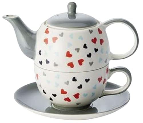 teemando® Tea-for-one-Set "Hearts" Keramik, 4-teilig Kanne: 0,4 l, Tasse: 0,2 l von Cha Cult