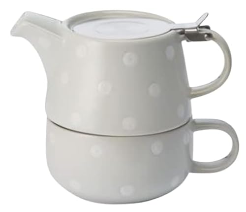 teemando® Tea-for-one-Set "Len", hellgrau Keramik, 4-teilig mit Edelstahlsieb- und -deckel Kanne: 0,45 l/Tasse: 0,25 l hellgrau/weiß von Cha Cult
