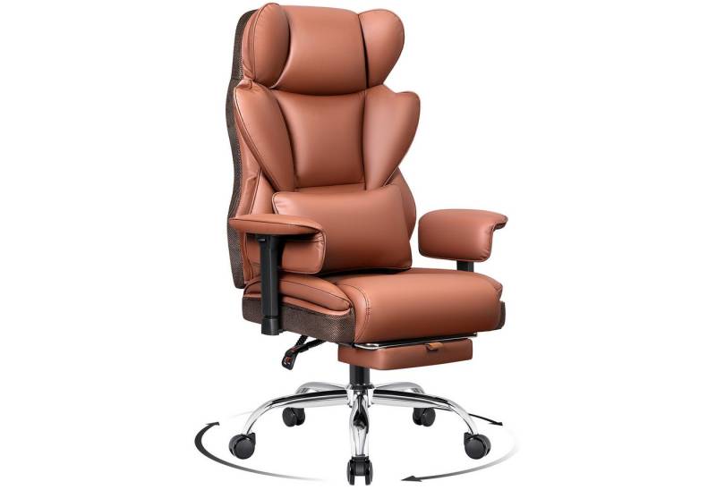 ChaCool Bürostuhl Ergonomisch PU Leder - Vintage Chefsessel Schreibtischstuhl (mit Dick Gepolsterte Kopfstütze, Armlehnen, Lendenkissen), Einstellbare Höhe und Neigung von ChaCool