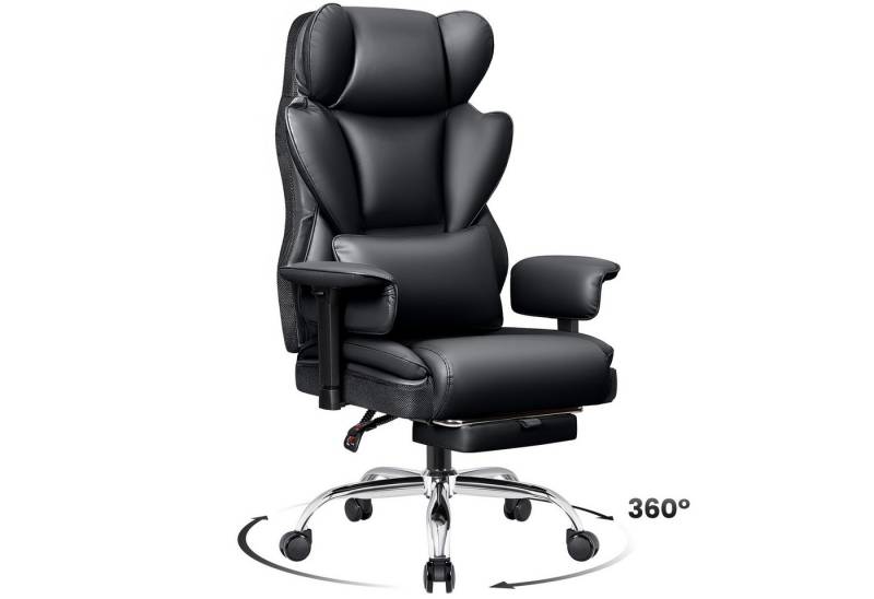 ChaCool Bürostuhl Ergonomisch PU Leder - Vintage Chefsessel Schreibtischstuhl (mit Dick Gepolsterte Kopfstütze, Armlehnen, Lendenkissen), Einstellbare Höhe und Neigung von ChaCool