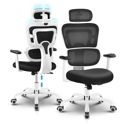 ChaCool Ergonomischer Bürostuhl mit Verstellbare Kopfstütze &3D-Armlehne &Lordosenstütze, Höhenverstellbar& Wippmechanik, Atmungsaktive Netzrückenlehne von ChaCool