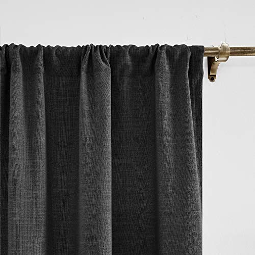 ChadMade Schwarz Leinen mit Blackout Lining Vorhang 127 x 214 cm (B x L), Blickdicht Vorhänge Rod Pocket Gardinen für Glas-Schiebetüren, Terrassentüren, Wohnzimmertür (1 Panel) von ChadMade