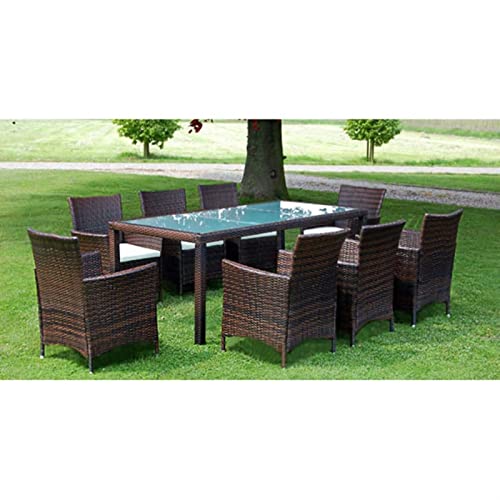 Chaduof 9-TLG. Garten-Essgruppe mit Auflagen Poly Rattan Braun, Esstisch Mit Stühlen Set, Gartenmöbel Sitzgruppe, Balkon Möbel, Gartenlounge Set, Terrassenmöbel, Balkonmöbel Set - 43117 von Chaduof