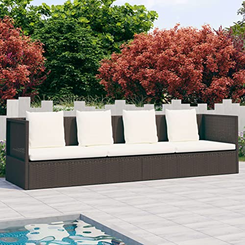 Chaduof Outdoor-Lounge-Bett mit Polster & Kissen, Sonnenliege, Gartenliege, Outdoor Sofa, Balkon Möbel, Balkon Liegesofa, Balkonsofa, Liegewiese Outdoor, Poly Rattan Braun von Chaduof