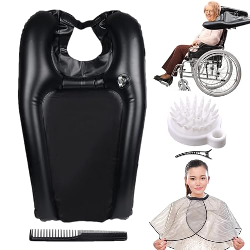 Chaies Aufblasbare Shampoo-Schüssel, aufblasbares Shampoo-Tablett | Aufblasbare Haarwaschwanne mit Haarklammer, wasserdichter Schal, Kämme | Tragbare Shampoo-Schalen-Nackenstütze von Chaies