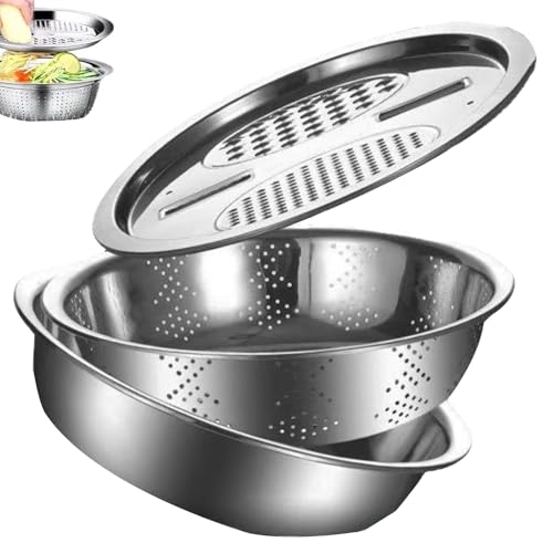 Chaies Edelstahlbecken mit Reifen, gratchen für die Küche - Gewürze Choppers | Multifunktionale - und waschschale, Reisspeisesiebs -Schüssel -Lebensmittelsimer zum Waschen Chaies Edelstahlbecken mit Reifen, gratchen für die Küche - Gewürze Choppers | Multifunktionale - und waschschale, Reisspeisesiebs -Schüssel -Lebensmittelsimer zum Waschen von Chaies