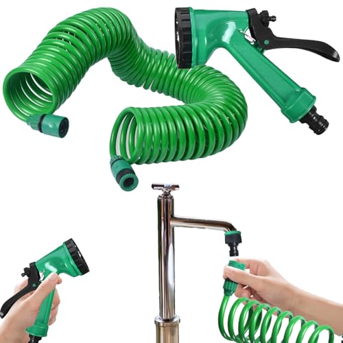 Chaies Gartenschlauch, Spulenschlauch - Der einziehbare Gartenschlauch mit einer Sprühdüse | 5 Bewässerungsmodi, Bewässerungssystem, ergonomischer leichter Sprühkopf für von Chaies