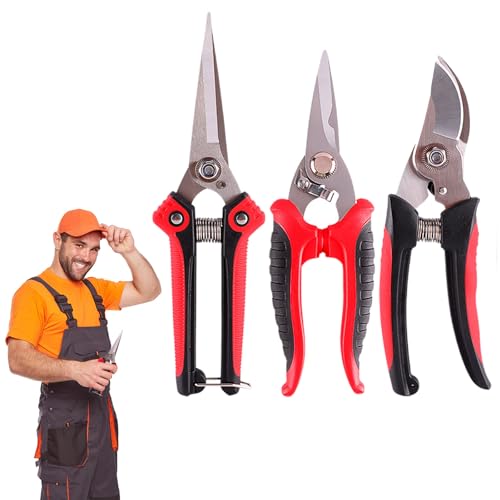 Chaies Gartenwerkzeug-Set - 3er-Pack Robustes Gartenwerkzeug-Set - Robuste Bypass-Gartenschere für den Garten, Baumschere, Gartenschere mit ergonomischem Gummigriff als Geschenk zum Vatertag von Chaies
