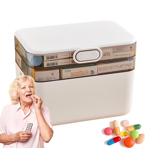 Chaies Große Medikamentenbox mit drei Schichten, mehrschichtiger Medikamentenkoffer | Tragbarer Medikamentenkoffer mit drei Schichten, Pillen-Organizer für Schrank Chaies Große Medikamentenbox mit drei Schichten, mehrschichtiger Medikamentenkoffer | Tragbarer Medikamentenkoffer mit drei Schichten, Pillen-Organizer für Schrank von Chaies