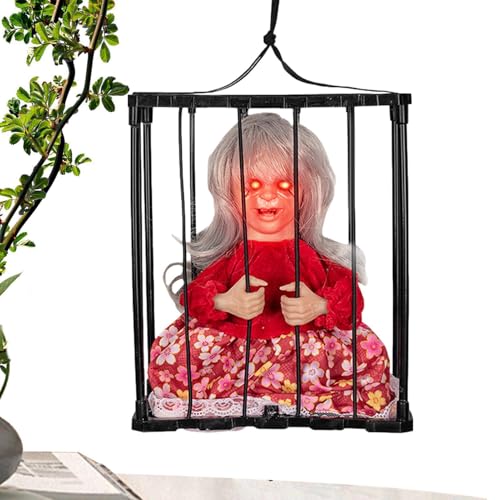 Chaies Heulende Anime-Halloween-Dekoration, Spukhaus von Animiertem Terror, Fantasiegefängniskäfig, schreiende Halloween-Dekoration mit Bewegungsmelder und von Chaies