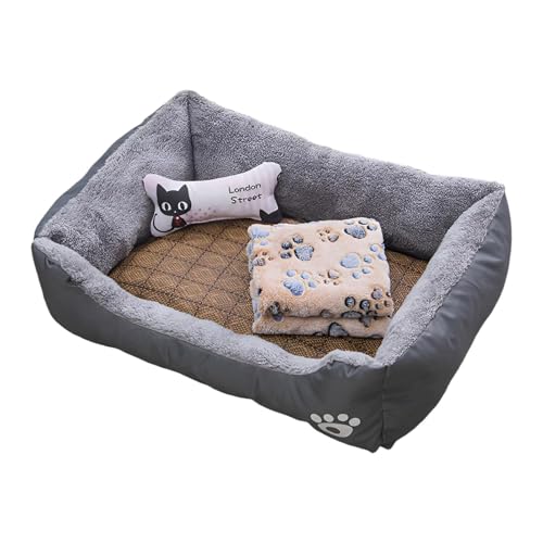 Chaies Katzennestbett, Schlafsofa für Hunde – Bett für kleine Hunde und Katzen mit Decke | Bett für kleine Hunde, weiches und beruhigendes Schlafsofa mit Kühlmatte, Decke und Knochenspielzeug von Chaies
