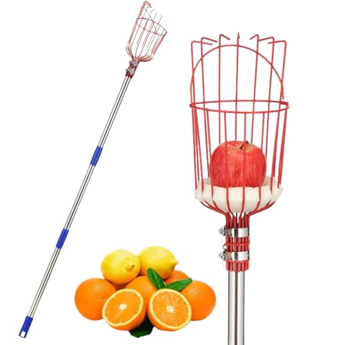 Chaies Obstpflücker,4 M Avocadopflücker Mit Ausziehbarem Griff Und Erntekorb - Tragbares Pflückwerkzeug für Garten Farm Obstgarten Orange Zitrone von Chaies