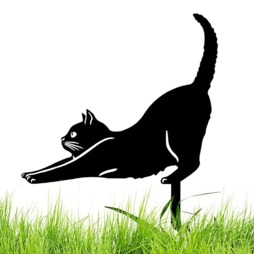 Chaies Schwarze Katze, Erdspieß für den Garten, schwarze Katze, aus Metall, für den Außenbereich, Terrasse, Dekoration in Form einer Katze, raffiniertes Handwerk, für Rasen Chaies Schwarze Katze, Erdspieß für den Garten, schwarze Katze, aus Metall, für den Außenbereich, Terrasse, Dekoration in Form einer Katze, raffiniertes Handwerk, für Rasen von Chaies