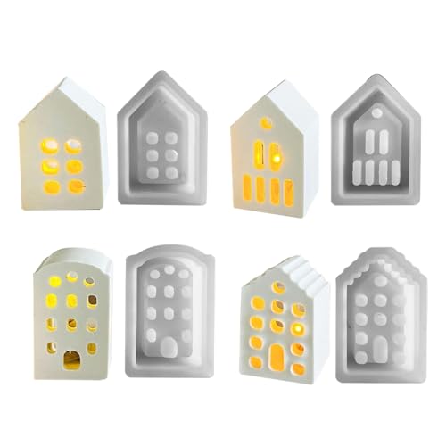 Chaies Weihnachtshaus Kerzenform, Haussilikonformen für Harz | 4 x Silikonform für stimmungsvolle Dekoration – Dekoration im europäischen Stil von Chaies