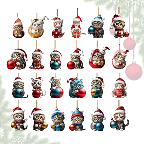 Chaies Weihnachtsschmuck Katze für Weihnachtsbaum | Hängende Ornamente Katze Tier aus Acryl 2D – Adventskalender 24 Tage, Charme Kätzchen für Rückspiegel Auto u Chaies Weihnachtsschmuck Katze für Weihnachtsbaum | Hängende Ornamente Katze Tier aus Acryl 2D – Adventskalender 24 Tage, Charme Kätzchen für Rückspiegel Auto u von Chaies