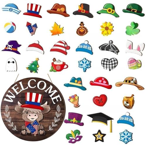 Chaies Willkommensschild Für Haustür - Magnetisches Kuh Willkommensschild Set Saisonale Dekoration,Rustikales Wohnaccessoire Für Herbst Weihnachten Halloween Büro Schlafzimmer von Chaies