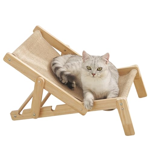 Katzen-Sisal-Stuhl, Katzenliege aus Sisal-Segeltuch Naturholz mit Abnehmbarer Sisalunterlage Liegestuhl aus Holz, Katzenstuhl aus massivem Holz, Katzen-Hochbett, verschleißfestes Freizeit-Welpenbett von Chaies