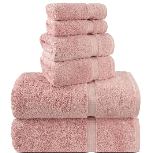 Chakir Turkish Linens 100% Baumwolle Premium Türkische Handtücher für Badezimmer, 2 große Badetücher, 2 Handtücher, 2 Waschlappen (6-teiliges Handtuch-Set, Rosa) von Chakir Turkish Linens