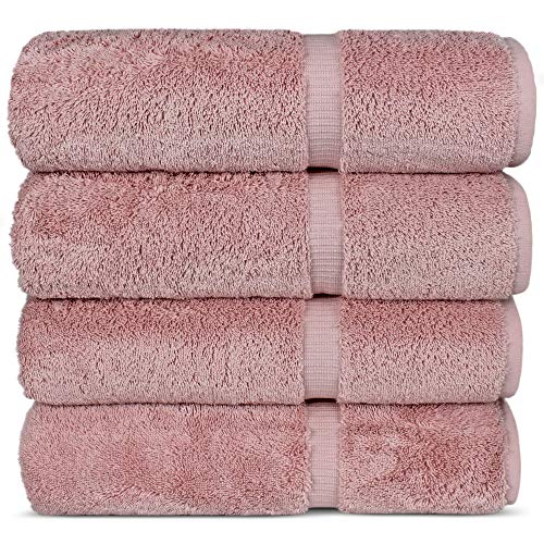 Chakir Turkish Linens 100% Baumwolle Premium türkische Handtücher für Badezimmer | 68 x 137 cm (4-teilige Badetücher – Rosa) von Chakir Turkish Linens