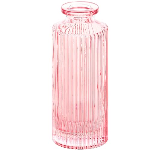 Chaks Glasvase Vase 13,5 cm hoch Ø 5 cm Blumenvase Tisch-Deko Hochzeit Geburtstag Deko-Vase Wohnaccessoire (Rosa) von Chaks