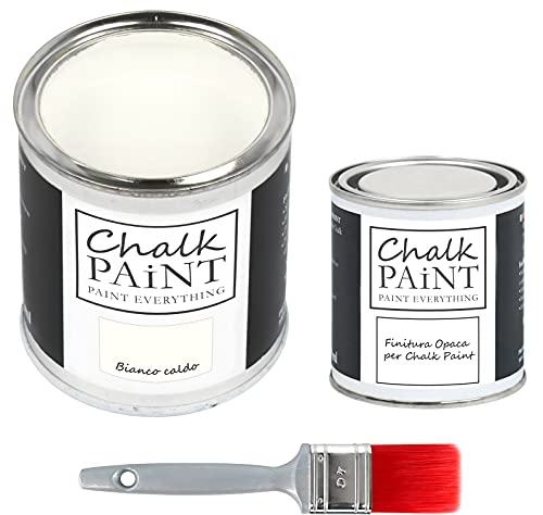 Chalk Paint Warmweiß & Finish + Pinsel – Set für Farbe und Schutz (750 ml Farbe + 250 ml Finish + Profi-Pinsel 40) von Chalk PAiNT PAINT EVERYTHING