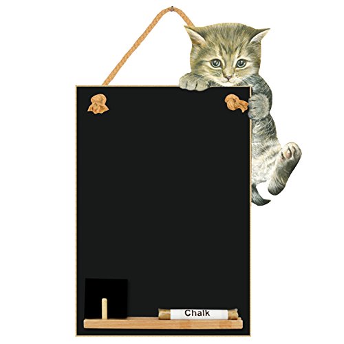 Chalkboards UK Kleine Memotafel/Kreidetafel/Küchentafel mit gedrucktem Kätzchen-Artwork, Holztablett, Kreide und Filzradierer. Booth Design Reihe, Holz, Schwarz, 29,7 x 20,7 x 1 cm von Chalkboards UK