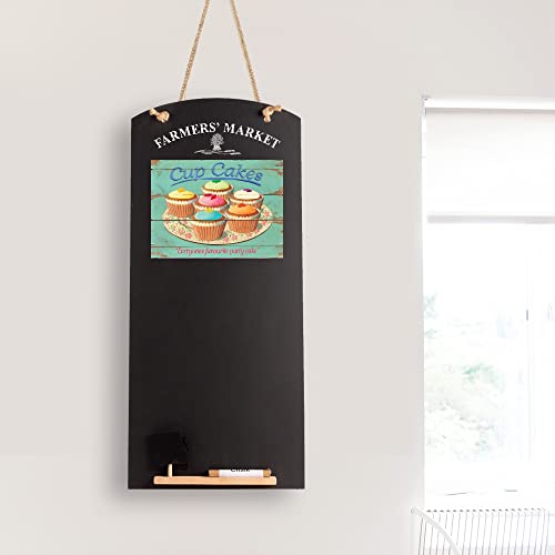 Kreidetafeln UK Cupcakes hoch dünn Kreidetafel/Tafel/Memo Küche Board mit Seil, Tablett und Kreide., Design Range, Holz, schwarz, 60 x 26,5 x 1 cm von Chalkboards UK