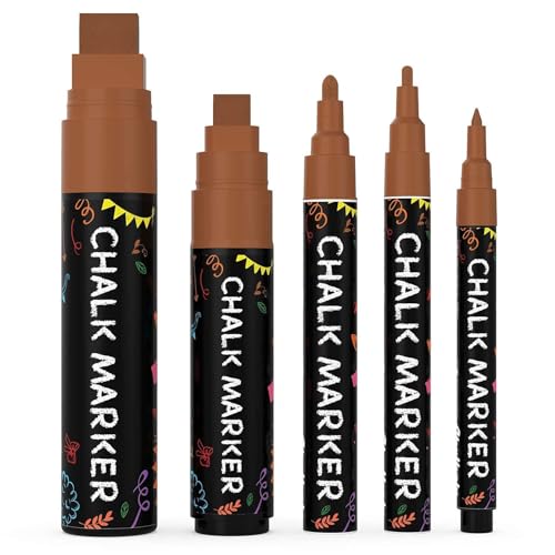 Chalkola Kreidestifte - Braun - 5 Kreide Markers Multipack - 1mm, 3mm, 6mm, 10mm, 15mm Spitze. Kreidestifte für Fenster, Tafel, Glas und mehr. Ideal für Erwachsene, Künstler, Lehrer und Kinder. von Chalkola