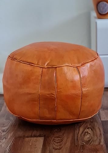 ChamChimi Pouf, Handgefertigten Marokkanische Echtleder Sitzhocker, bequemer Sitzsack für Erwachsene und Kinder, Sitzpouf Rund, Fußhocker 45 x 35 cm (Ungefüllt) von ChamChimi