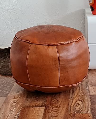 ChamChimi Pouf, Handgefertigten Marokkanische Echtleder Sitzhocker, bequemer Sitzsack für Erwachsene und Kinder, Sitzpouf Rund, Fußhocker 45 x 35 cm (Ungefüllt) von ChamChimi