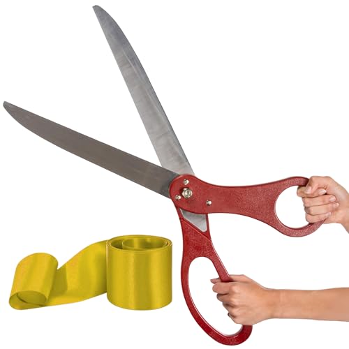 Grand Opening Ceremony Kit - 25 Inch Red Giants Ribbon Cutting Scissors with Gold Ribbon for Inaugurations and Ceremonies Giant Scissors for Special Events von Chambridge